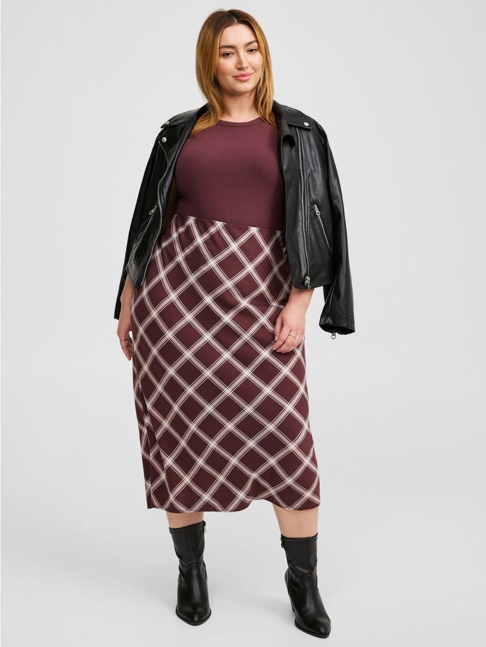 Torrid Plaid Midi Skirt in Burgundy